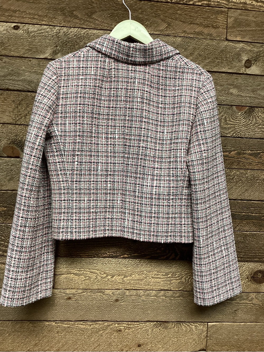 Theory Pink & White Tweed Cropped Blazer - Picture 4 of 7